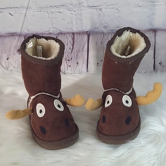 Lazy One Brown Moose Deer Buck Winter Shearling Sherpa Kids Boots Size XS 6-7 - Picture 2 of 13